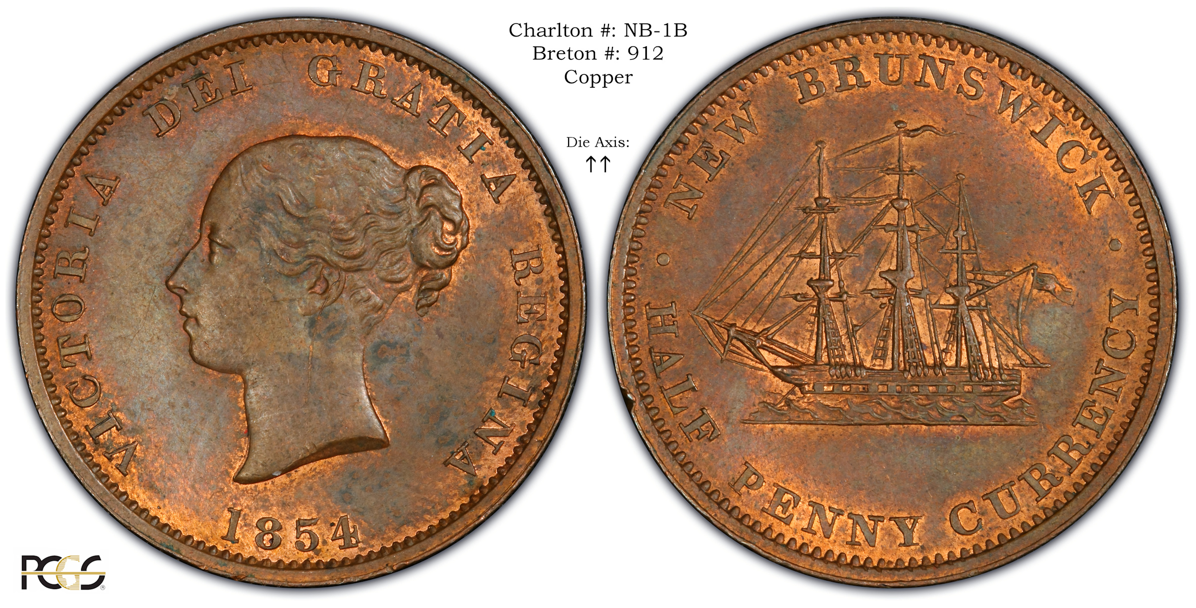 ニューブランズウィック(カナダの州) 1843年(182年前) のペニー銅貨2点 ニューブランズウィック(カナダの州) 1843年(182年前) のペニー